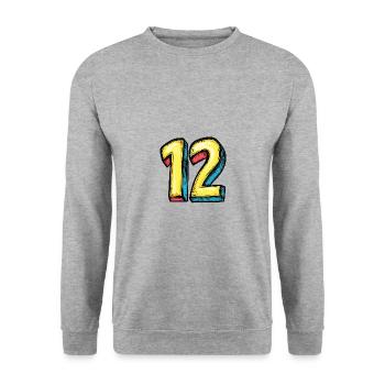 12 Zahl symbol - Unisex Pullover - Weißgrau meliert - Vorne - Alina (178cm) & Michal (187cm)
