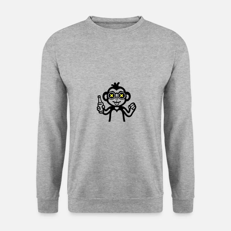 Affe Drinking Lustig Bier - Unisex Pullover - Weißgrau meliert