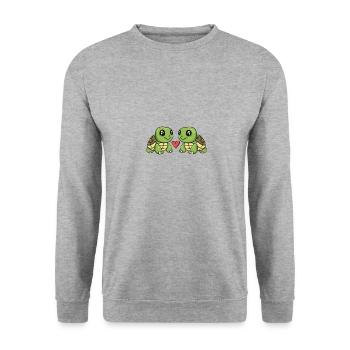 Schildkröte Paar Valentinstag - Unisex Pullover - Weißgrau meliert - Vorne - Alina (178cm) & Michal (187cm)