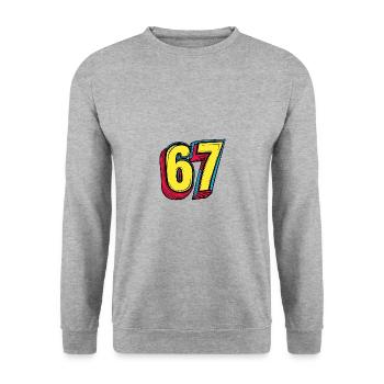 67 Zahl Symbol - Unisex Pullover - Weißgrau meliert - Vorne - Alina (178cm) & Michal (187cm)