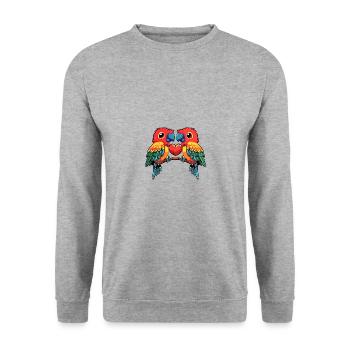 Papagai Paar Valentinstag - Unisex Pullover - Weißgrau meliert - Vorne - Alina (178cm) & Michal (187cm)