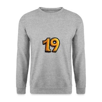 19 Zahl symbol - Unisex Pullover - Weißgrau meliert - Vorne - Alina (178cm) & Michal (187cm)
