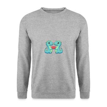 Dinosaurier brontosaurus Paar Herz Valentinstag - Unisex Pullover - Weißgrau meliert - Vorne - Alina (178cm) & Michal (187cm)