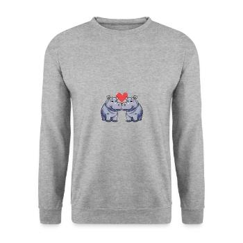 Nilpferd Paar Valentinstag - Unisex Pullover - Weißgrau meliert - Vorne - Alina (178cm) & Michal (187cm)