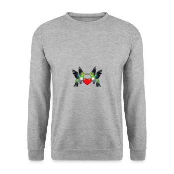 Colibri oiseau couple Saint-Valentin - Sweat-shirt Unisexe - gris chiné - Devant - Alina (178cm) & Michal (187cm)