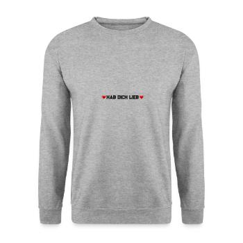 Hab Dich Lieb Herz Liebeserklärung - Unisex Pullover - Weißgrau meliert - Vorne - Alina (178cm) & Michal (187cm)