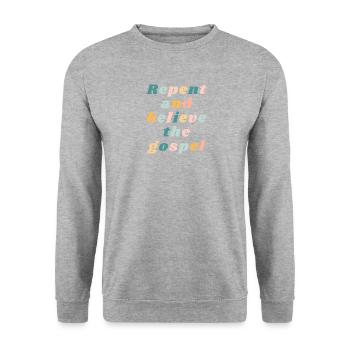 Repentez-vous et croyez à l’Évangile Chrétien coloré - Sweat-shirt Unisexe - gris chiné - Devant - Alina (178cm) & Michal (187cm)