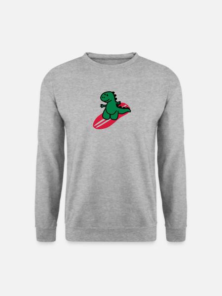 Surfing Dinosaurier - Unisex Pullover - Weißgrau meliert