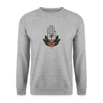 DIVINE HAND ILLUSTRATION - Sweat-shirt Unisexe - gris chiné - Devant - Alina (178cm) & Michal (187cm)