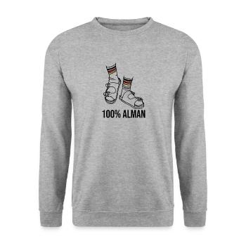 Stereotyp Deutsch Alman - Unisex Pullover - Weißgrau meliert - Vorne - Alina (178cm) & Michal (187cm)