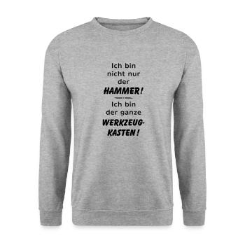 Ich bin nicht nur der Hammer - der Werkzeugkasten - Unisex Pullover - Weißgrau meliert - Vorne - Alina (178cm) & Michal (187cm)