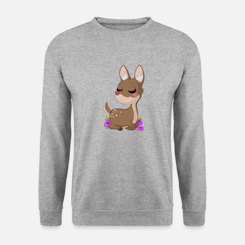 Träumendes Comic Reh - Unisex Pullover - Weißgrau meliert