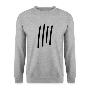 4 Striche // 4 Mal // Geburtstag // Geschenk - Unisex Pullover - Weißgrau meliert - Vorne - Alina (178cm) & Michal (187cm)