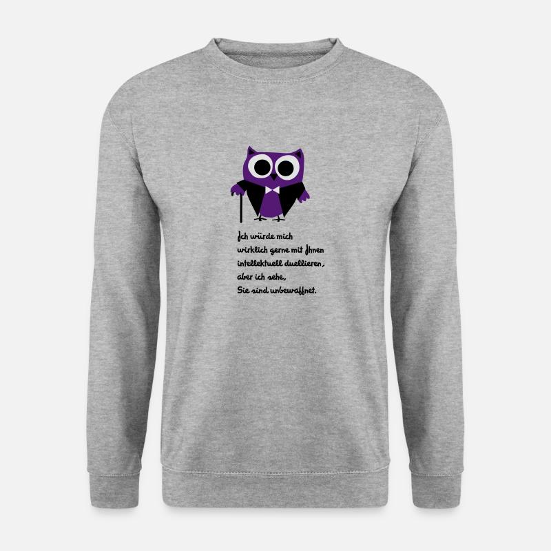 Owl, satire, saying "Intellectually duel" - Unisex Sweatshirt - salt & pepper