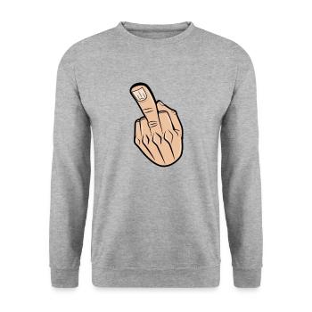Mittelfinger - Unisex Pullover - Weißgrau meliert - Vorne - Alina (178cm) & Michal (187cm)