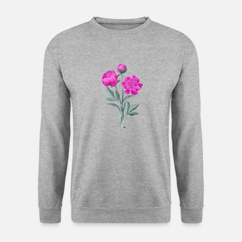 Pfingstrosen Abbildung mit Inschrift - Unisex Pullover - Weißgrau meliert