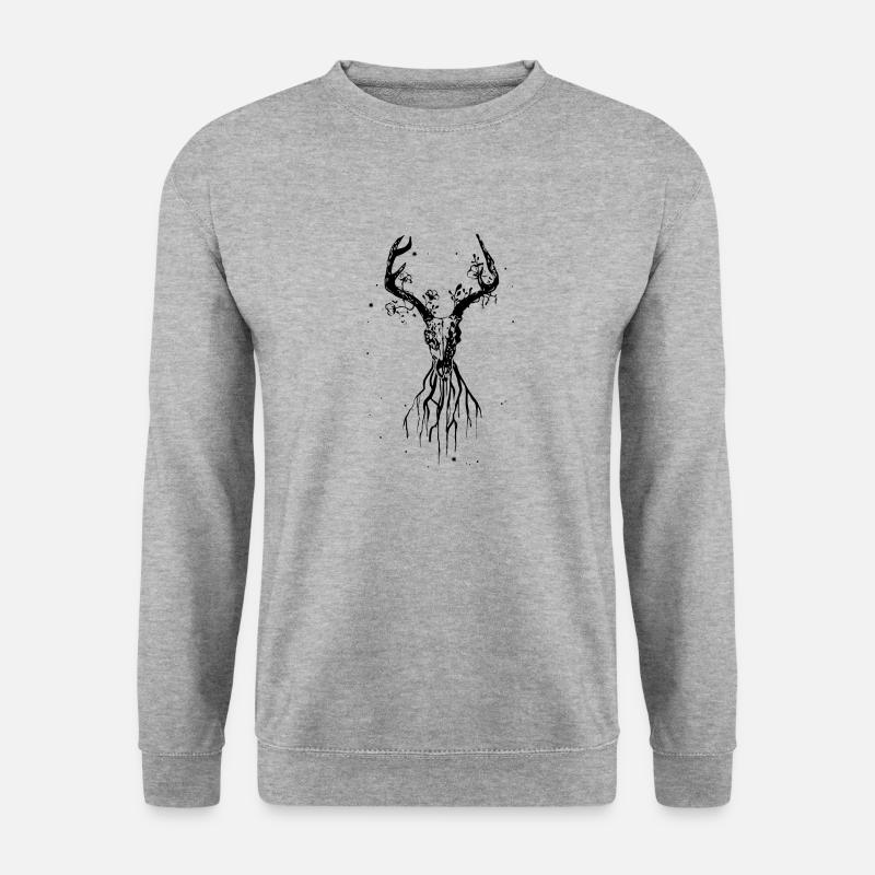 Weißer, mystischer Hirschschädchen - Unisex Pullover - Weißgrau meliert