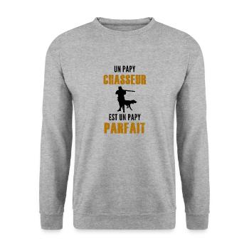papy chasseur - papy parfait - humour papy chasse - Sweat-shirt Unisexe - gris chiné - Devant - Alina (178cm) & Michal (187cm)