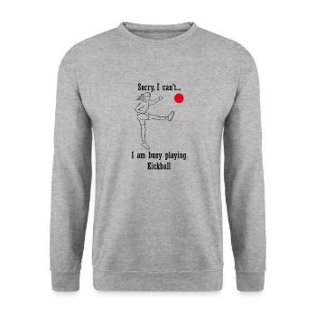 Kickball-Spieler Lustiges Sprichwort Beschäftigt - Unisex Pullover - Weißgrau meliert - Vorne - Alina (178cm) & Michal (187cm)