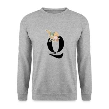 Buchstabe Q Blumen - Unisex Pullover - Weißgrau meliert - Vorne - Alina (178cm) & Michal (187cm)