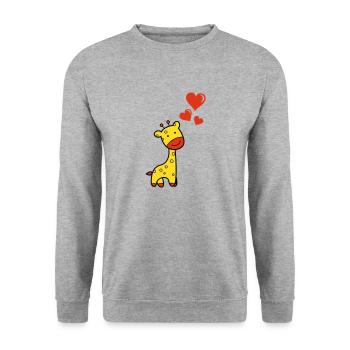 Giraffe verliebt - Unisex Pullover - Weißgrau meliert - Vorne - Alina (178cm) & Michal (187cm)