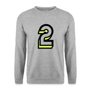 2 JAHRE. 2. JUBILÄUM. GEBURTSTAG 2 JAHRE. 2 - Unisex Pullover - Weißgrau meliert - Vorne - Alina (178cm) & Michal (187cm)