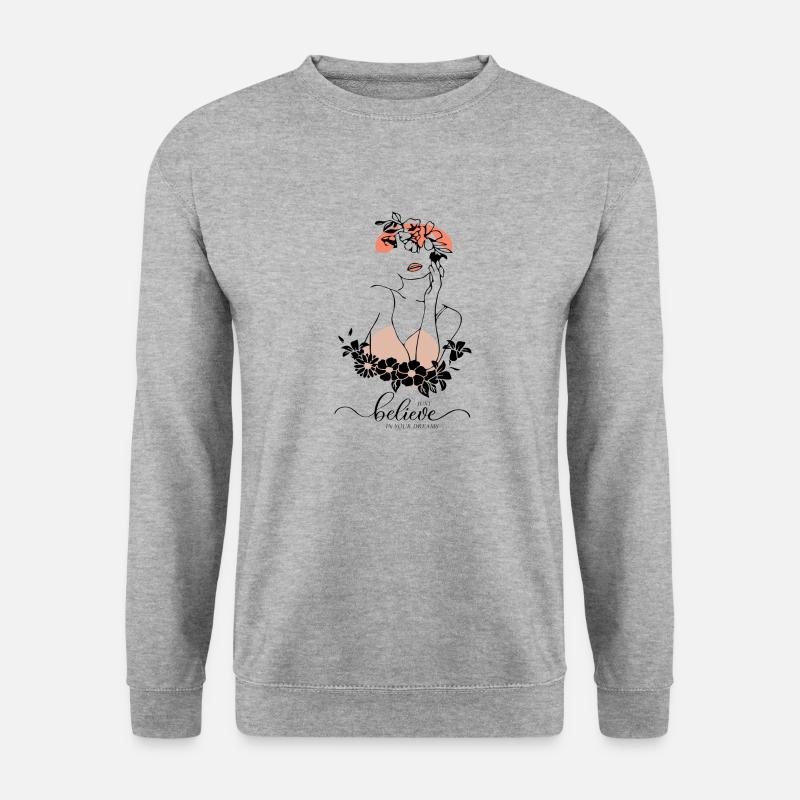 Moderne Kunst, Kunstlinie, glaube an deinen Traum - Unisex Pullover - Weißgrau meliert