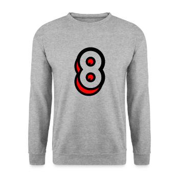 8 ANS. 8e ANNIVERSAIRE. ANNIVERSAIRE 8 ANS. 8 - Sweat-shirt Unisexe - gris chiné - Devant - Alina (178cm) & Michal (187cm)