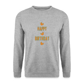 HAPPY BIRTHDAY. HAPPY BIRTHDAY. ANNIVERSARY. - Unisex Sweatshirt - salt & pepper - Front - Alina (178cm) & Michal (187cm)