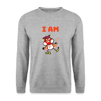 I AM F - Unisex Pullover - Weißgrau meliert - Vorne - Alina (178cm) & Michal (187cm)