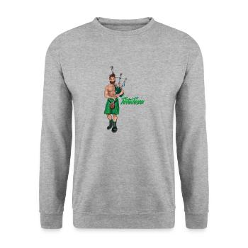 bagpiper tartantarzan green - Unisex Pullover - Weißgrau meliert - Vorne - Alina (178cm) & Michal (187cm)