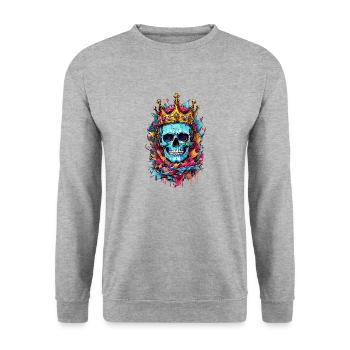 Totenkopf mit Krone - Unisex Pullover - Weißgrau meliert - Vorne - Alina (178cm) & Michal (187cm)