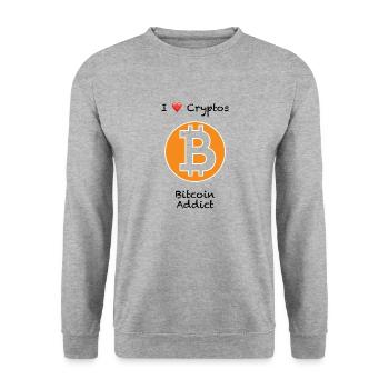 I love crypto Bitcoin - Sweat-shirt Unisexe - gris chiné - Devant - Alina (178cm) & Michal (187cm)