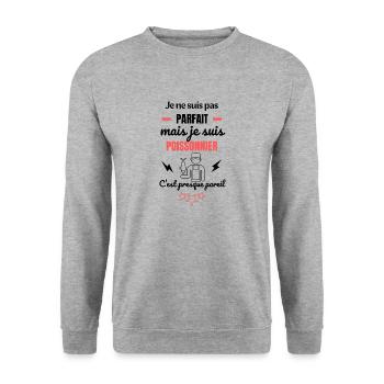 Je ne suis pas parfait POISSONNIER - Sweat-shirt Unisexe - gris chiné - Devant - Alina (178cm) & Michal (187cm)