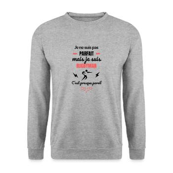 Ich bin kein perfekter RUGBY-SPIELER - Unisex Pullover - Weißgrau meliert - Vorne - Alina (178cm) & Michal (187cm)