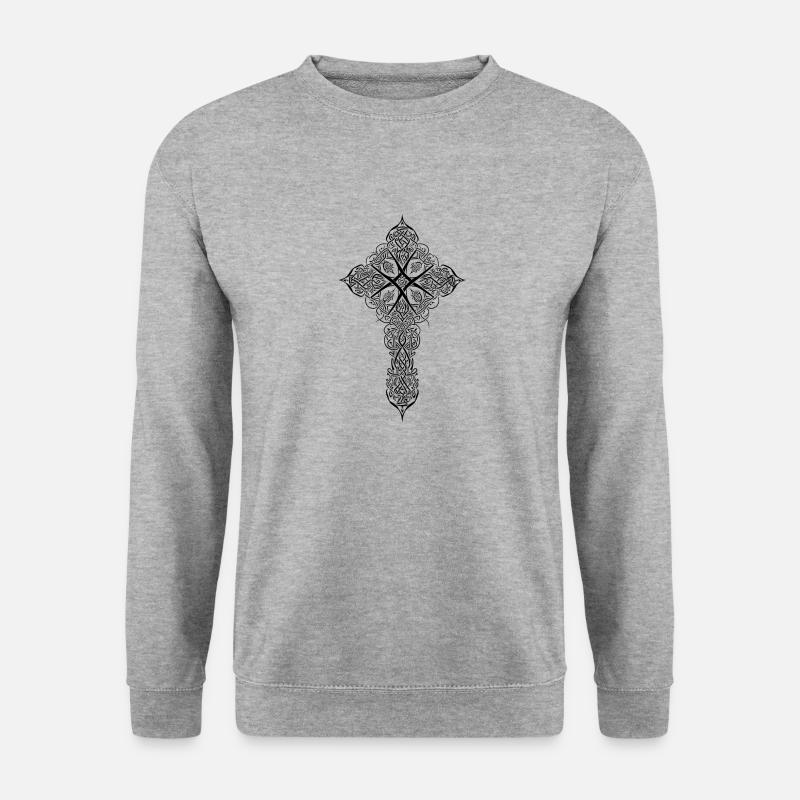 Mandala-Kreuz - Unisex Pullover - Weißgrau meliert