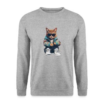 Cool Cat - Unisex Sweatshirt - salt & pepper - Front - Alina (178cm) & Michal (187cm)
