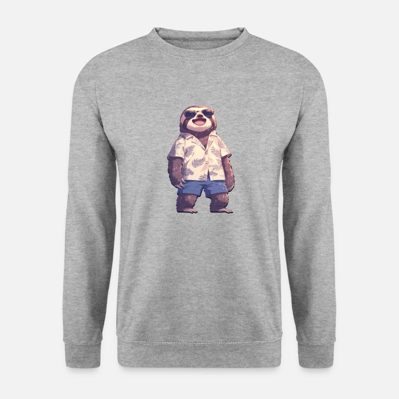 Lustiges Faultier im Sommeroutfit - Unisex Pullover - Weißgrau meliert
