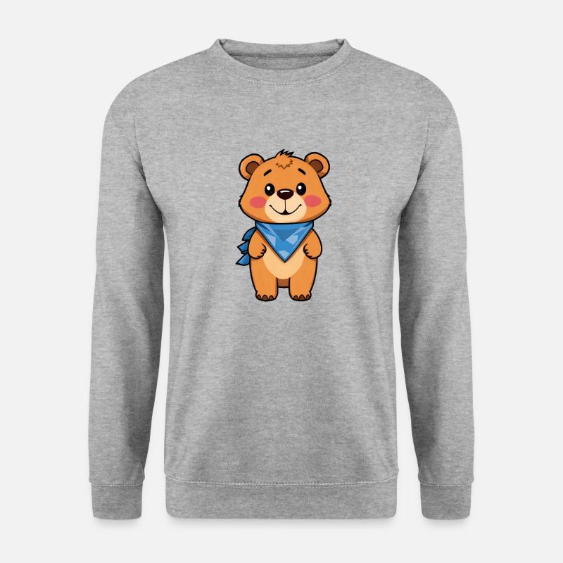 Stilvoller Teddybär - Unisex Pullover - Weißgrau meliert