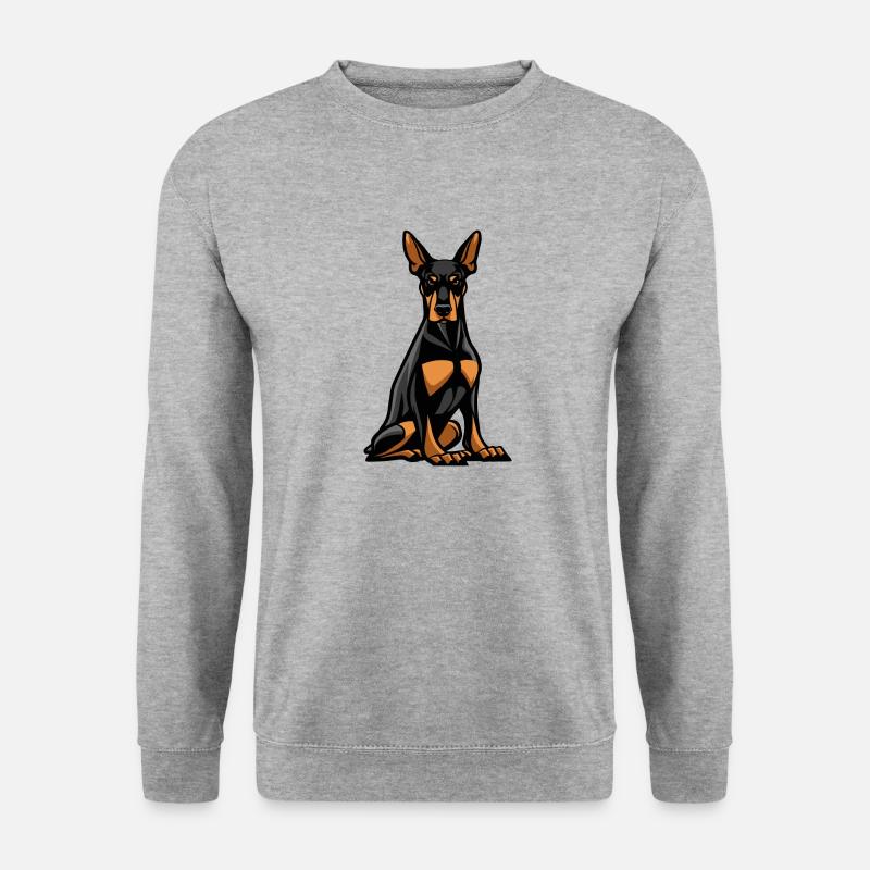 Dobermann Hund Comic - Unisex Pullover - Weißgrau meliert