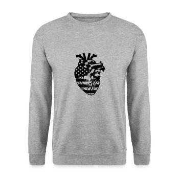 Anatomical Art Heart with USA Flags Symbolism - Unisex Sweatshirt - salt & pepper - Front - Alina (178cm) & Michal (187cm)