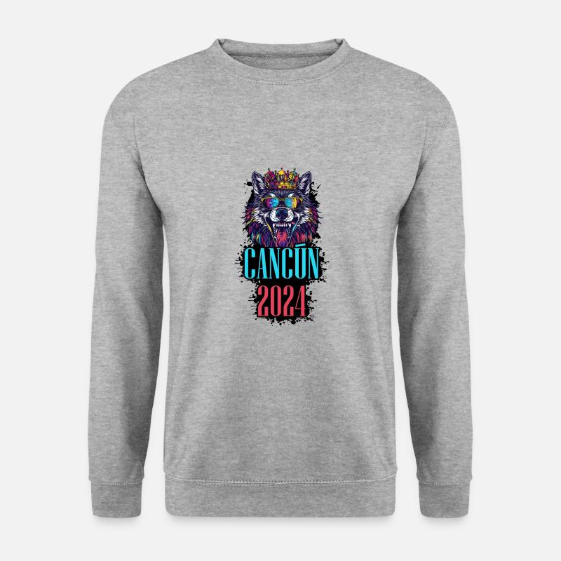 Cancun 2024 Urlaub Wolf - Unisex Pullover - Weißgrau meliert