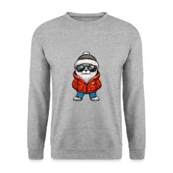 Robbe Tier Cool Comic - Unisex Pullover - Weißgrau meliert - Vorne - Alina (178cm) & Michal (187cm)