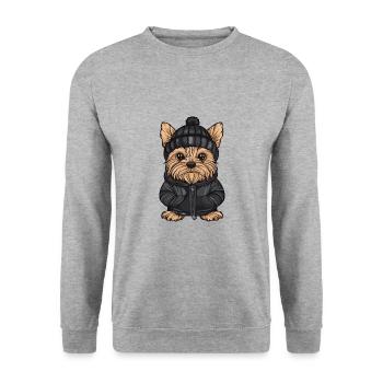 Yorkshire Terrier Hund Winter - Unisex Pullover - Weißgrau meliert - Vorne - Alina (178cm) & Michal (187cm)