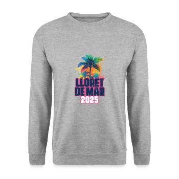 Lloret De Mar 2025 Urlaub Palmen - Unisex Pullover - Weißgrau meliert - Vorne - Alina (178cm) & Michal (187cm)