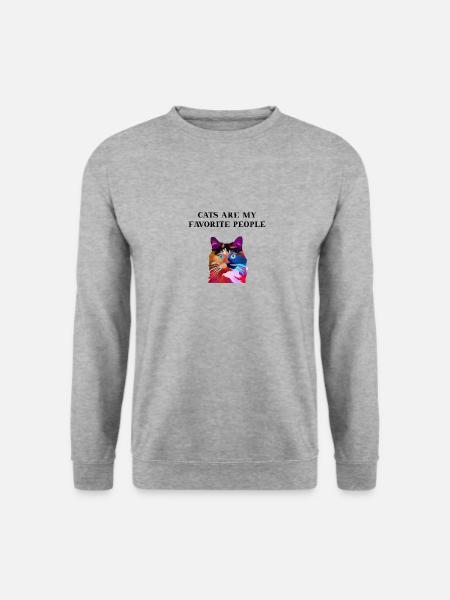Katze süß Cats are my favorite people Geschenkidee - Unisex Pullover - Weißgrau meliert