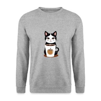 katze kaffee - Unisex Pullover - Weißgrau meliert - Vorne - Alina (178cm) & Michal (187cm)