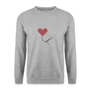Mit Liebe nähen - Unisex Pullover - Weißgrau meliert - Vorne - Alina (178cm) & Michal (187cm)