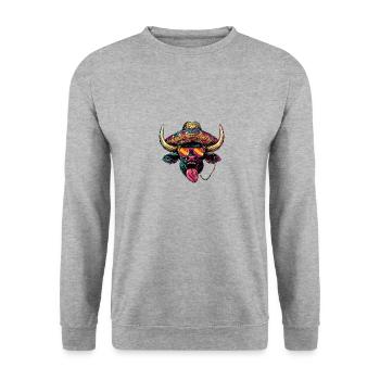 Stier Comic Lustig Sombrero - Unisex Pullover - Weißgrau meliert - Vorne - Alina (178cm) & Michal (187cm)