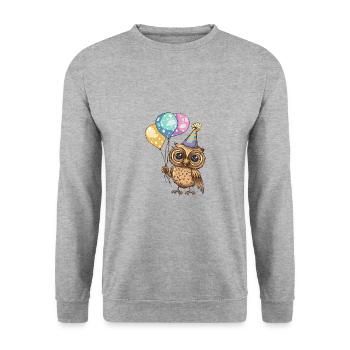 Eule Geburtstag Comic - Unisex Pullover - Weißgrau meliert - Vorne - Alina (178cm) & Michal (187cm)